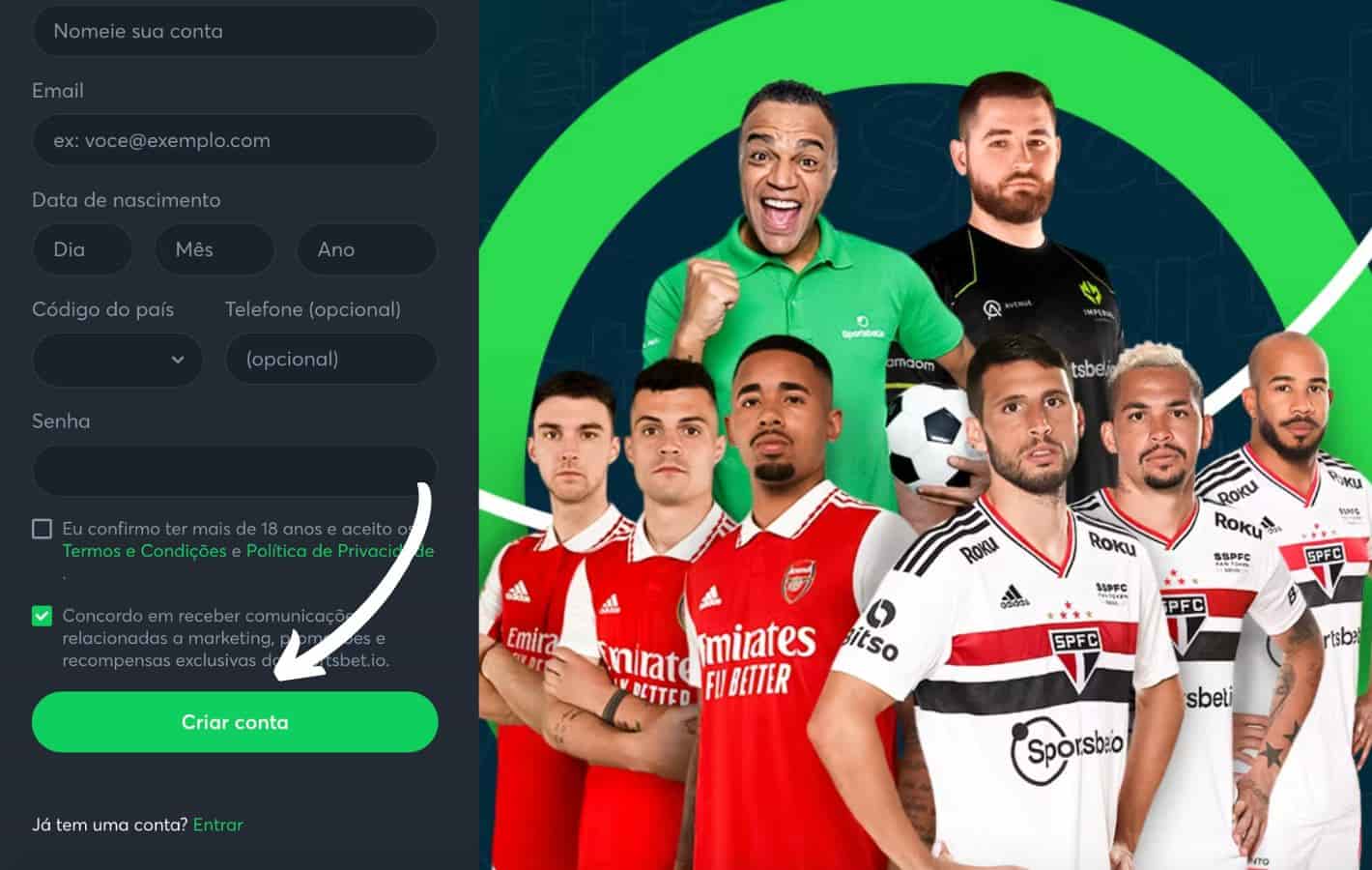 conclusão do registro da conta no site Sportsbet io Brasil