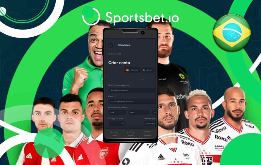 Registro da conta do jogador Sportsbet io Brasil usando o aplicativo móvel